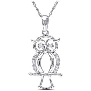 Miadora 10k White Gold Diamond Accent Owl Necklace